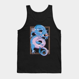 Blue  Chinese Dragon Graphic Design Tank Top